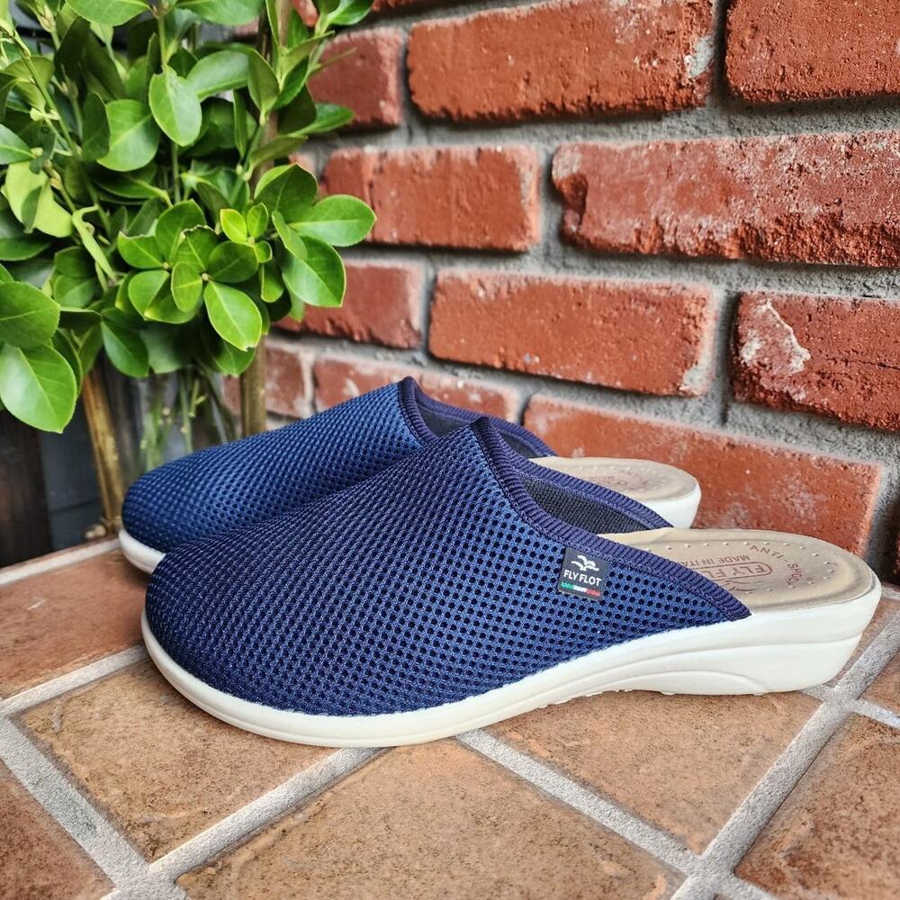 Blue fly flot slip on clogs Size 10